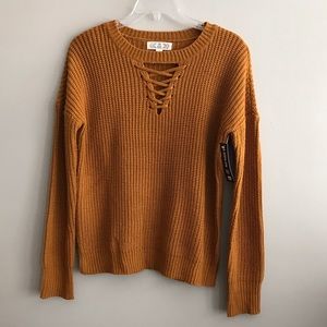 Pink Rose Mustard Cable Knit sweater NEW w/Tags